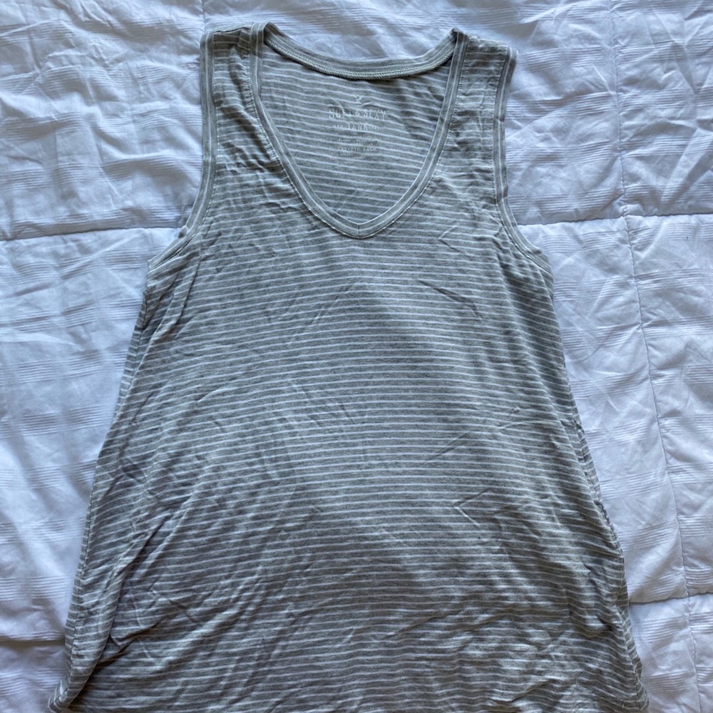 whites &black striped AE tank top